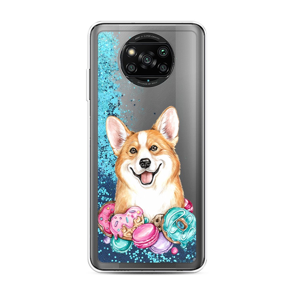 

Жидкий чехол с блестками "Корги и сладости" на Xiaomi Poco X3 Pro, 310693-1