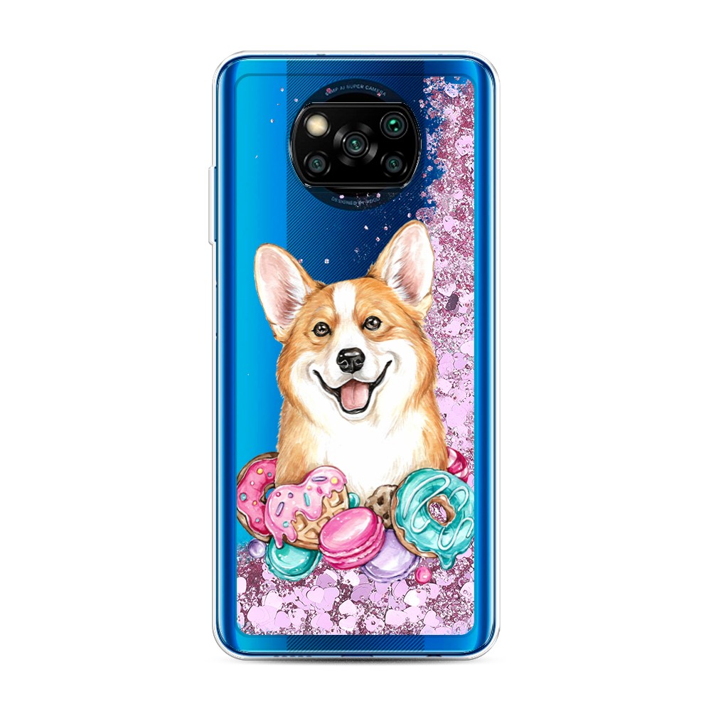 

Жидкий чехол с блестками "Корги и сладости" на Xiaomi Poco X3 NFC, 39294-1