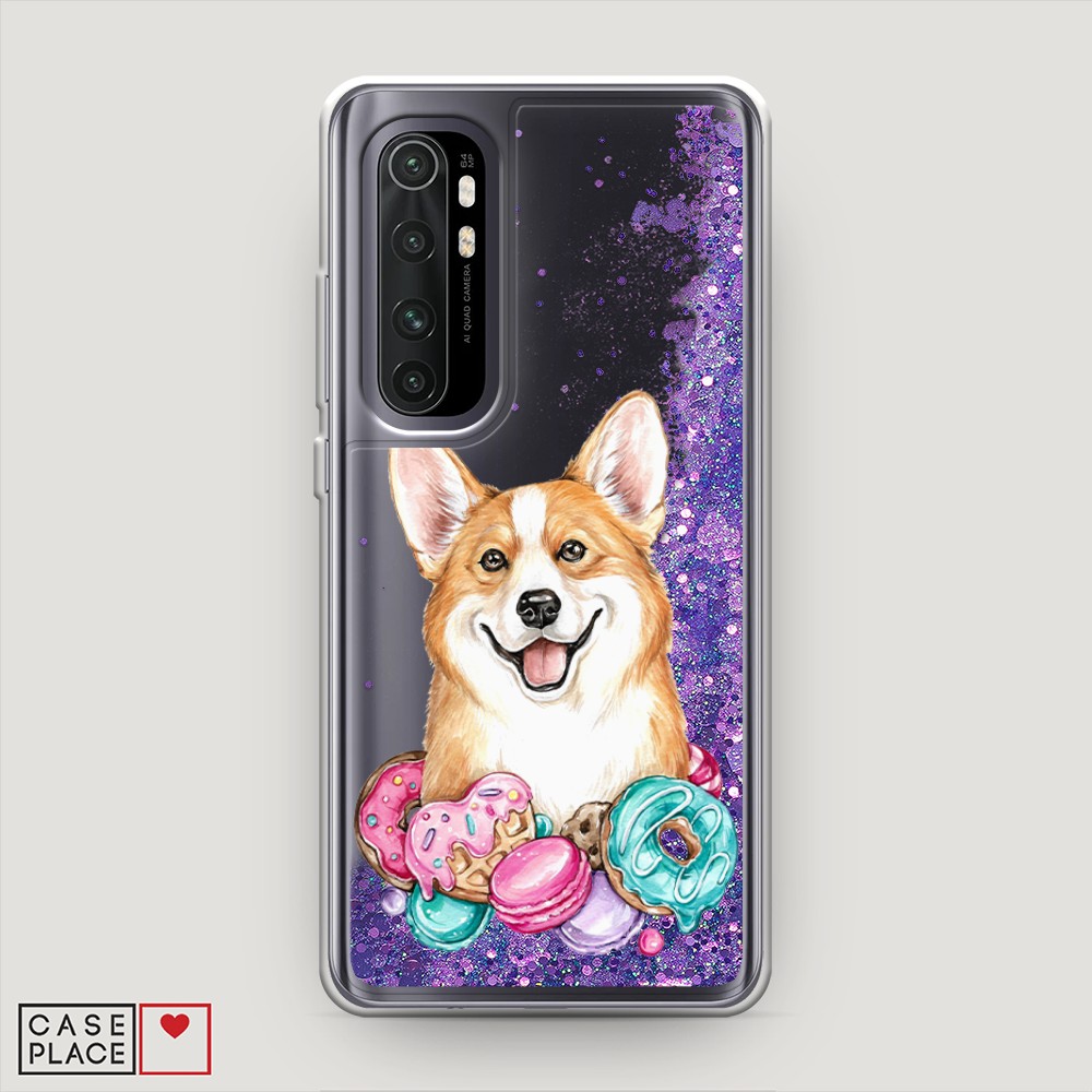 

Жидкий чехол с блестками "Корги и сладости" на Xiaomi Mi Note 10 lite, 38492-1