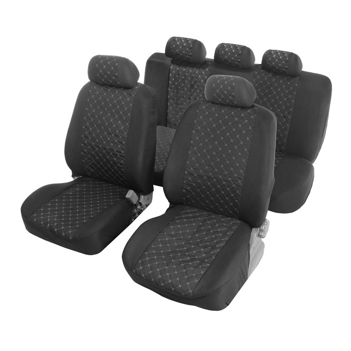 

Авточехлы TORSO Premium универсальные, 11 предметов, белая строчка, Черный