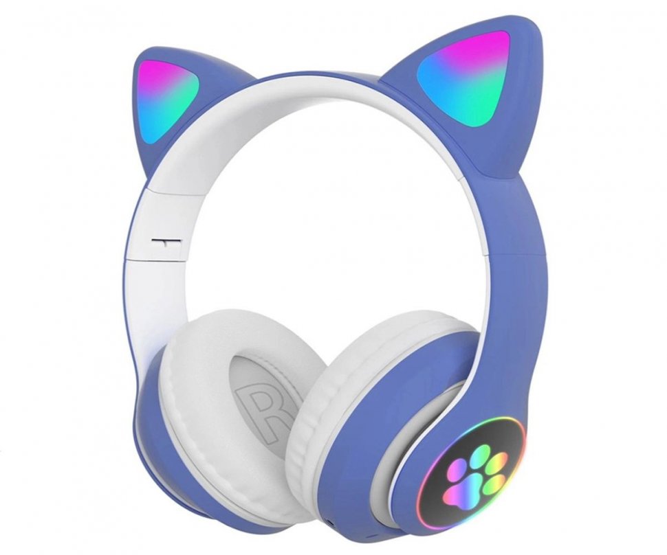 Беспроводные светящиеся наушники с ушками кошки Wireless Heads CAT (синие) 100043856563