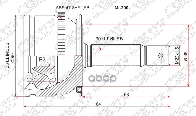 

Шрус Наружный Mitsubishi L200/Triton Kb4t/Kb9t 05-/Pajero Sport Kh8w 08- Sat арт. MI-200