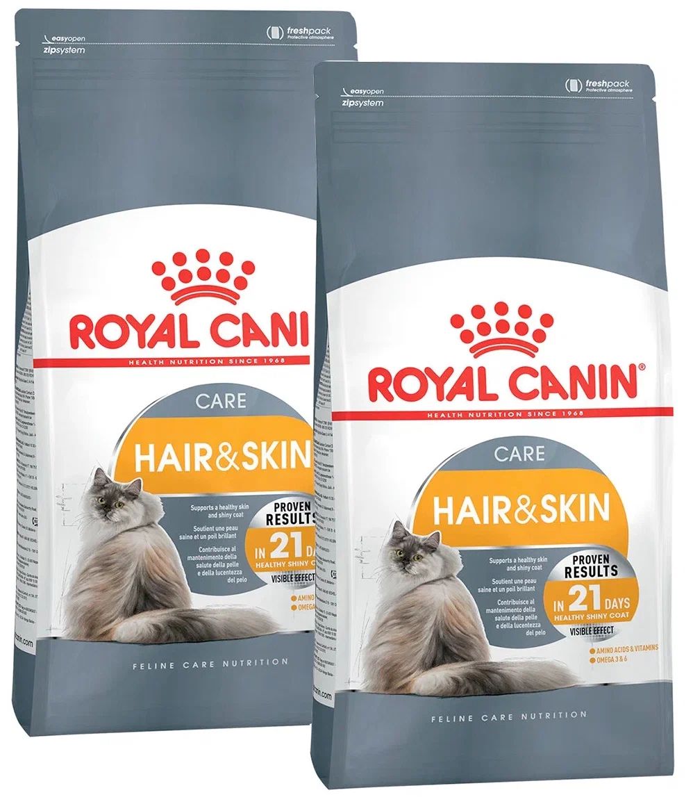 

Сухой корм для кошек Royal Canin Hair & Skin Care при аллергии, 2 шт по 0,4 кг, ROYAL CANIN HAIR & SKIN CARE для взрослых кошек при аллергии (0,4 + 0,4 кг)