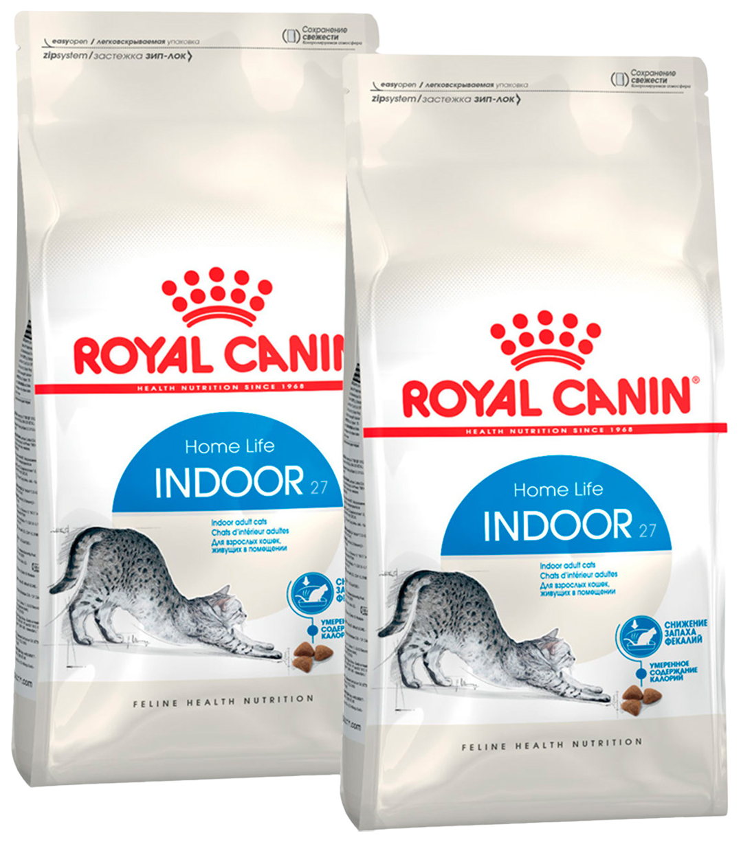 фото Сухой корм для взрослых домашних кошек royal canin indoor 27, 2 шт по 2 кг