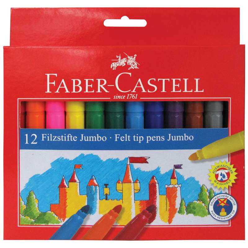 фото Фломастеры faber-castell "замок" "jumbo", 12цв., утолщенные, смываемые, картон, европодвес