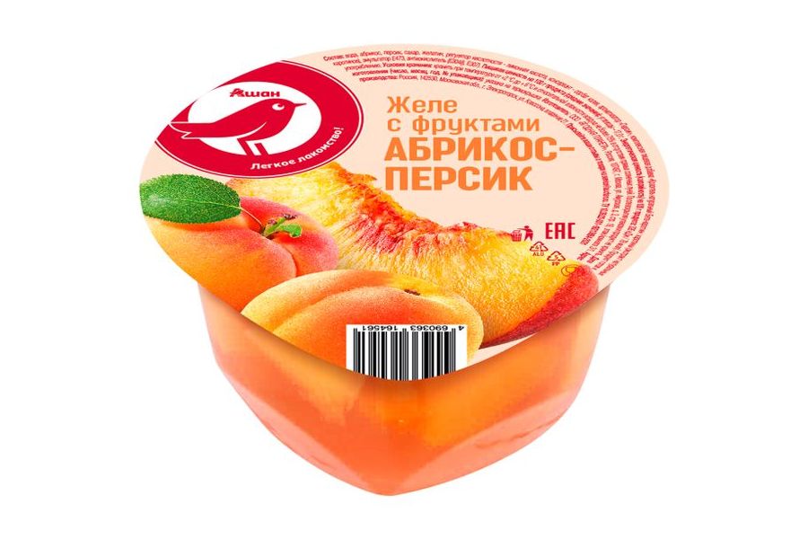 Желе с фруктами АШАН Красная птица арбуз и персик 150 г