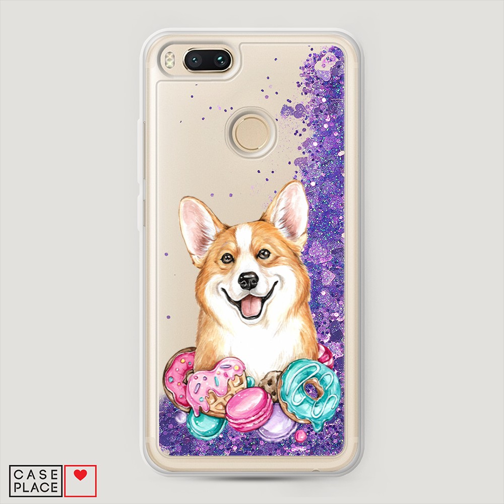 

Жидкий чехол с блестками "Корги и сладости" на Xiaomi Mi A1, 32692-1