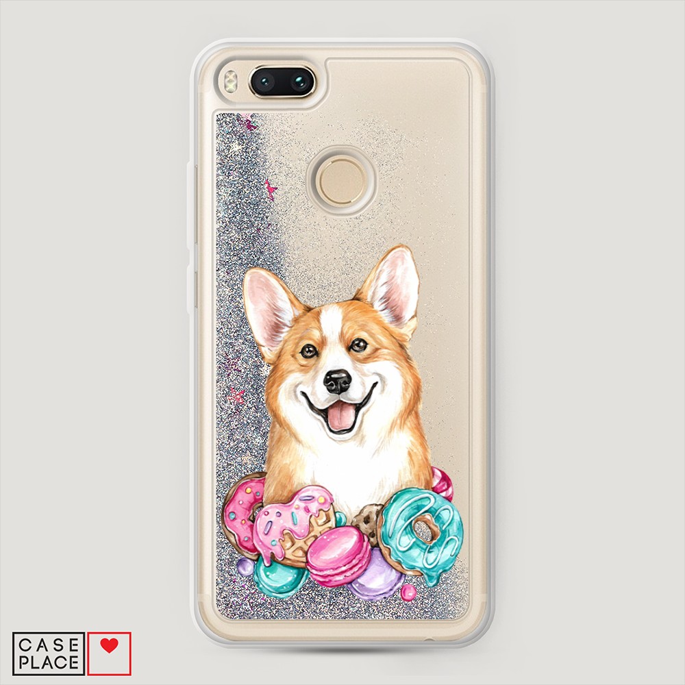 

Жидкий чехол с блестками "Корги и сладости" на Xiaomi Mi A1