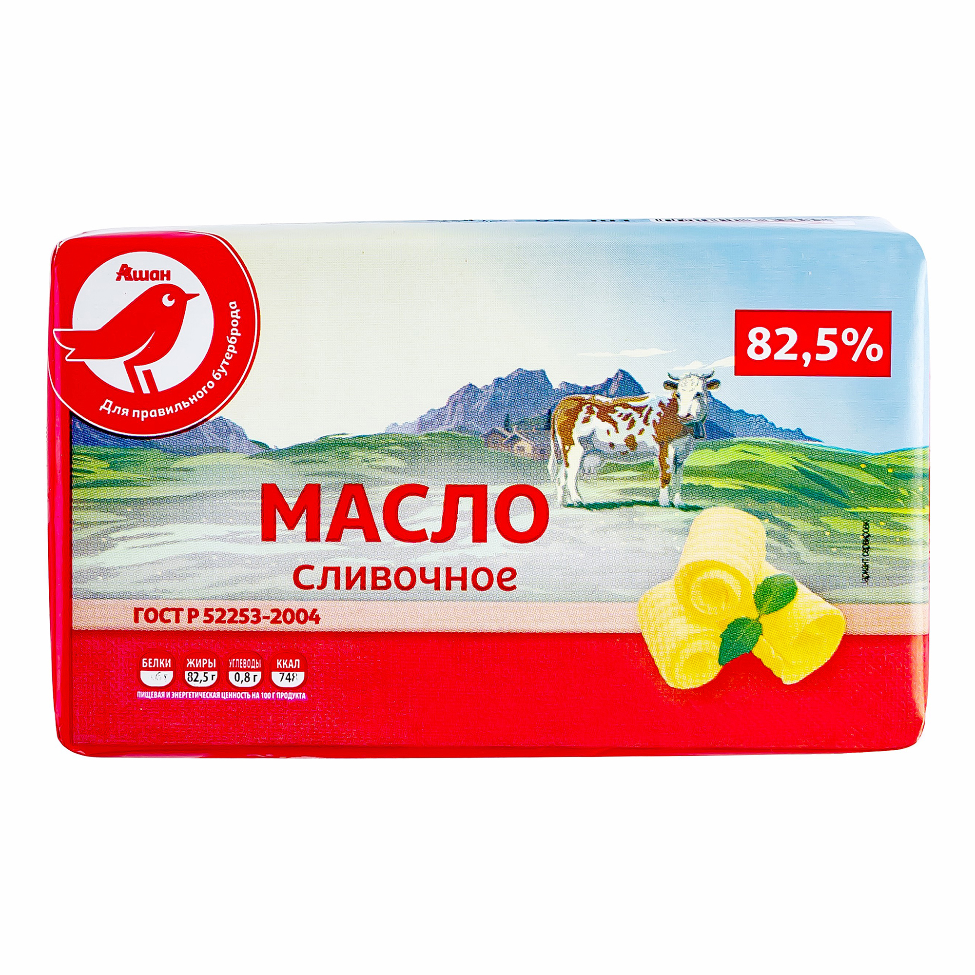 Сливочное масло АШАН Красная птица 82,5% 100 г