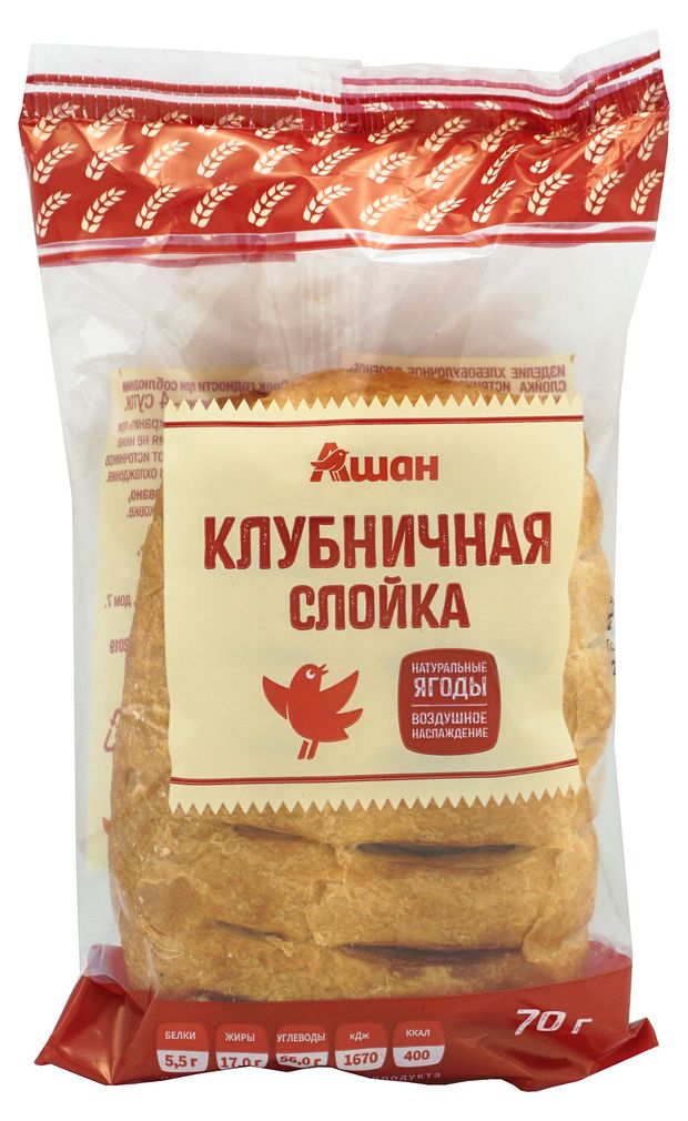 

Штрудель АШАН Красная птица с клубникой 75 г