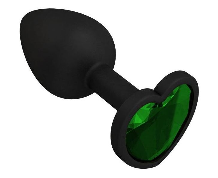 Джага Джага Анальная втулка силиконовая черная с зеленым кристаллом сердце 508-03