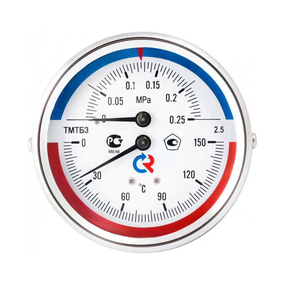 фото Термоманометр росма тмтб-3, d-80мм, 0-120с*, 1 мпа, g1/2, осевой с клапаном, l=46