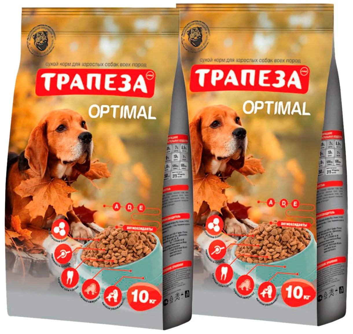 Сухой корм для собак Трапеза Optimal для живущих дома 2 шт по 10 кг 4418₽