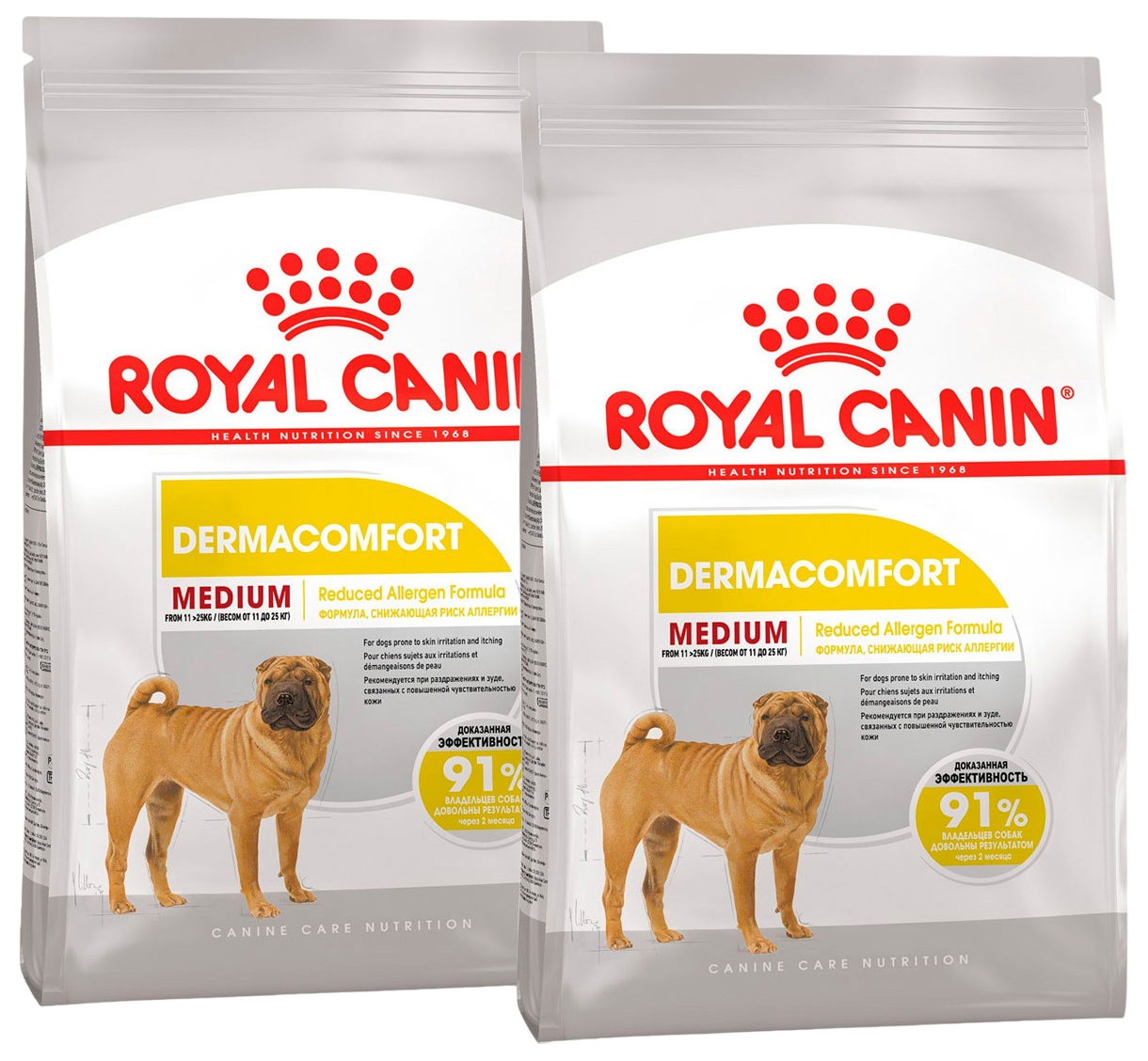 

Сухой корм для взрослых собак средних пород Royal Canin Dermacomfort при аллергии 6 кг, ROYAL CANIN MEDIUM DERMACOMFORT для взрослых собак средних пород при аллергии (3 + 3 кг)