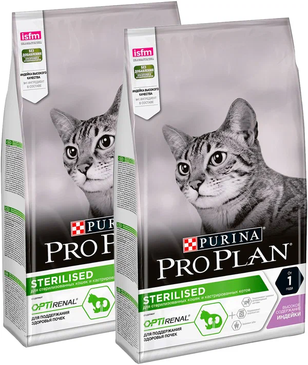 фото Сухой корм для кошек pro plan cat optirenal sterilised turkey индейка, 2 шт по 3 кг