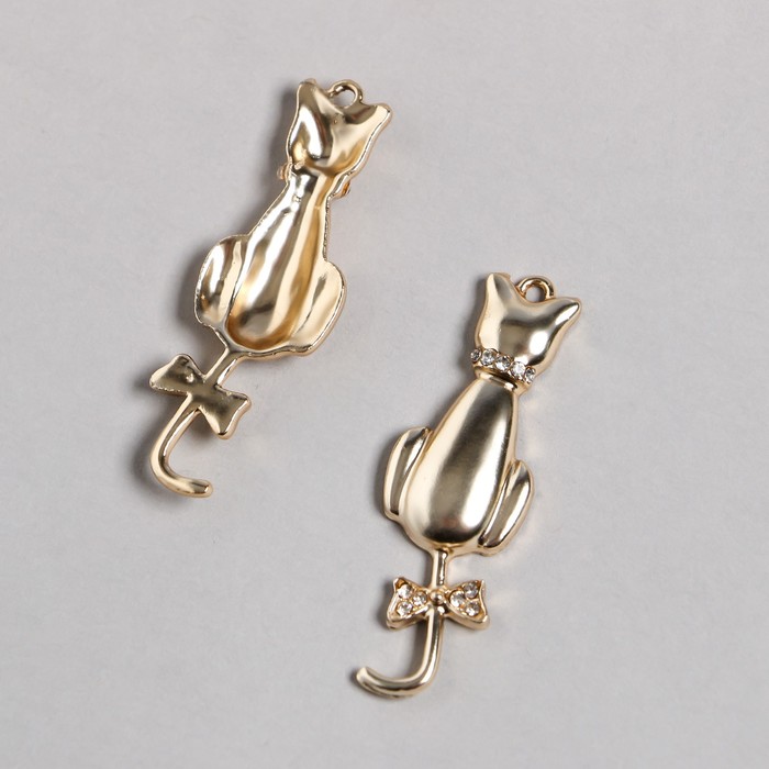 

Декор для творчества металл, стразы Кошечка с бантиком на хвосте золото 1,5х4,5 см