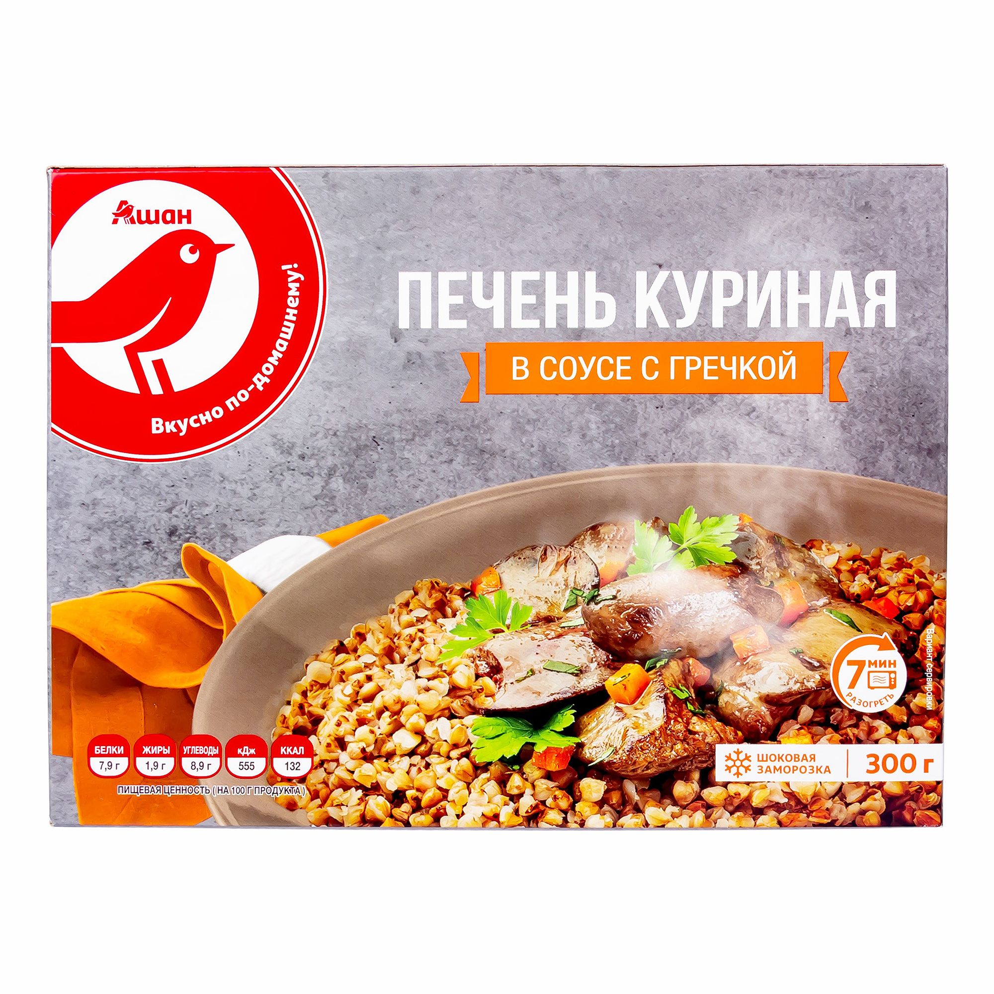

Печень куриная АШАН Красная птица в соусе с гречкой, 300 г