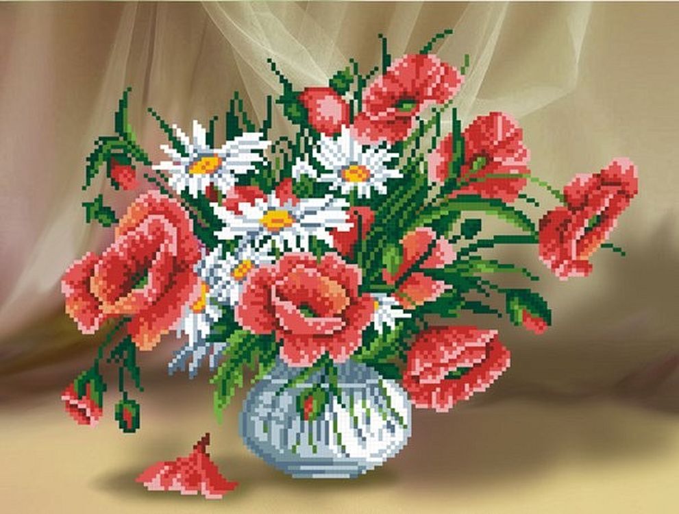 фото Рисунок на ткани «ваза с маками» мп студия