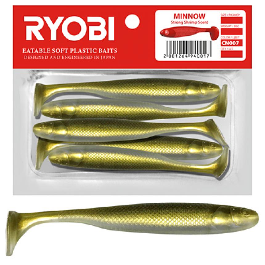 

Мягкая силиконовая приманка риппер Ryobi Minnow 95 мм., 5 шт., cn007, Золотистый, Minnow