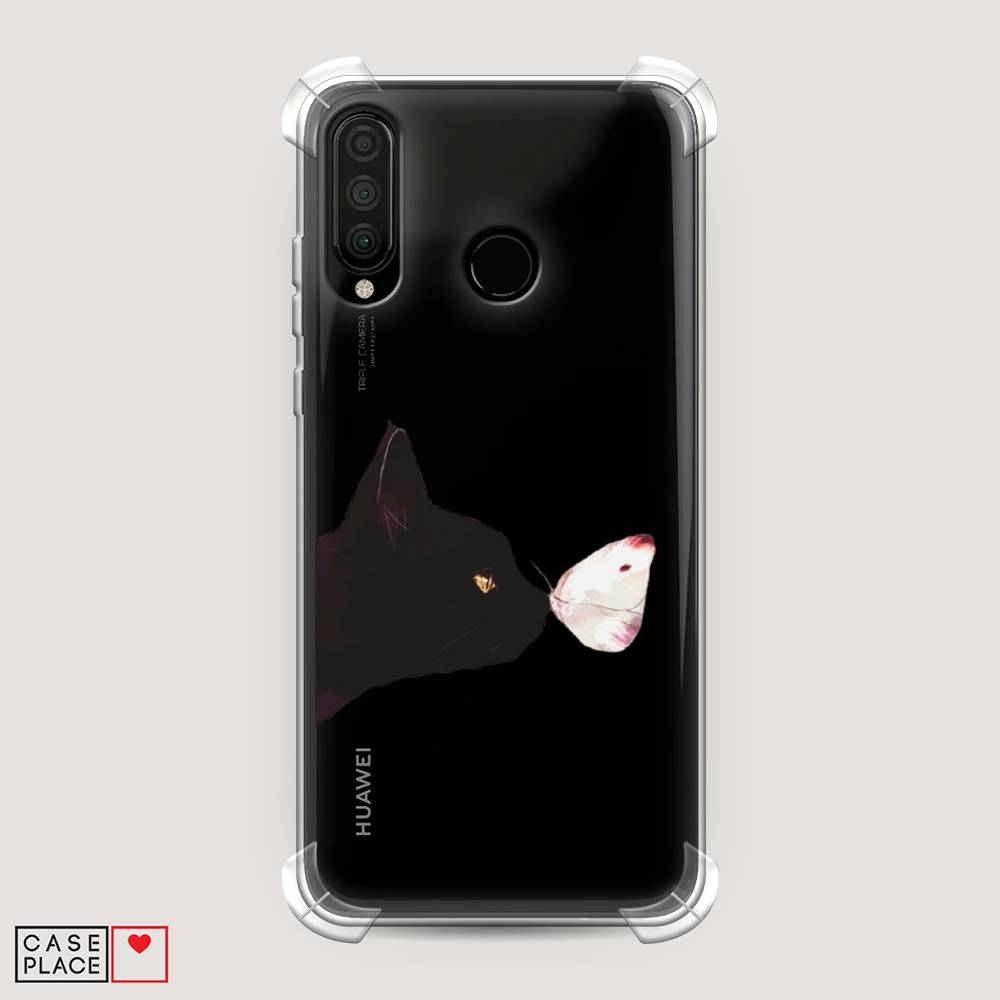 фото Чехол awog "черный кот и бабочка" для huawei p30 lite