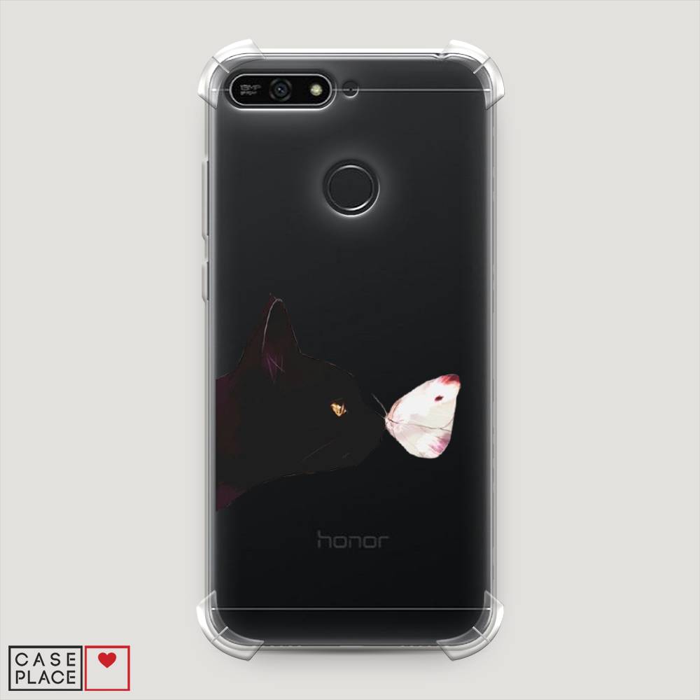 фото Чехол awog "черный кот и бабочка" для honor 7a pro