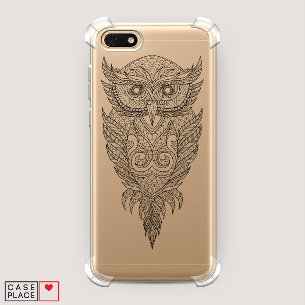 

Чехол Awog на Honor 7A "Филин графика", Черный, 65251-1
