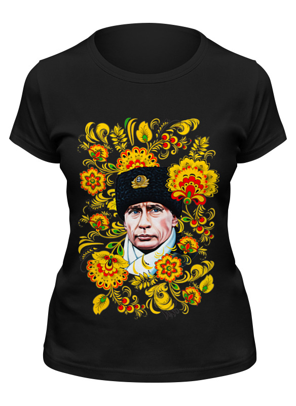 

Футболка женская Printio Путин – хохлома черная M, Путин – хохлома