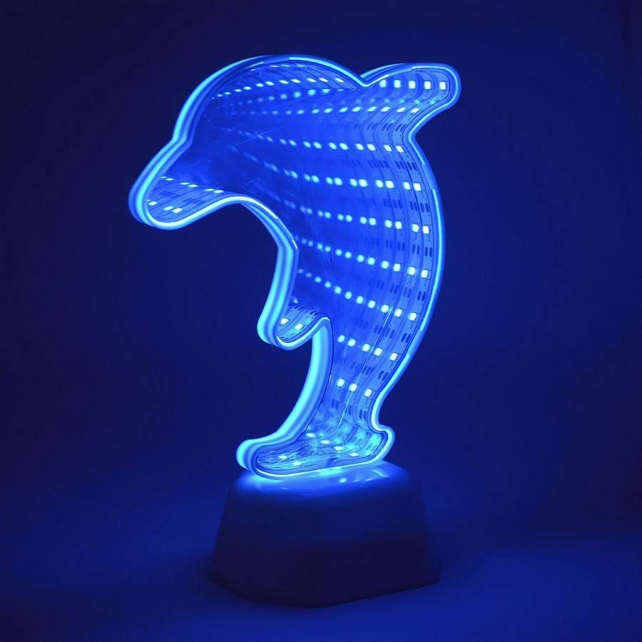 фото Apeyron/ogm светильник светодиодн. ночник зеркальный дельфин синий 3хr6 пластик 130х72х190