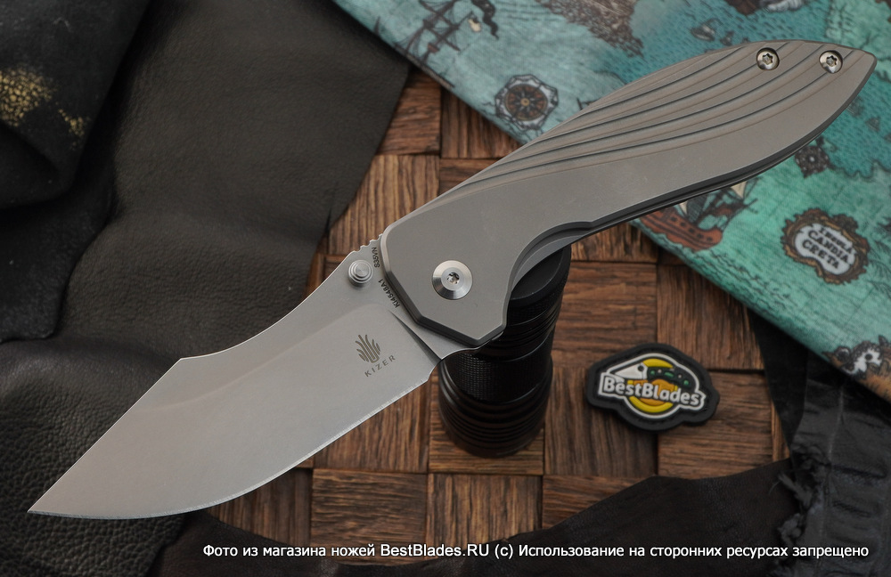 фото Складной нож kizer knives pelican mini сталь s35vn, титан