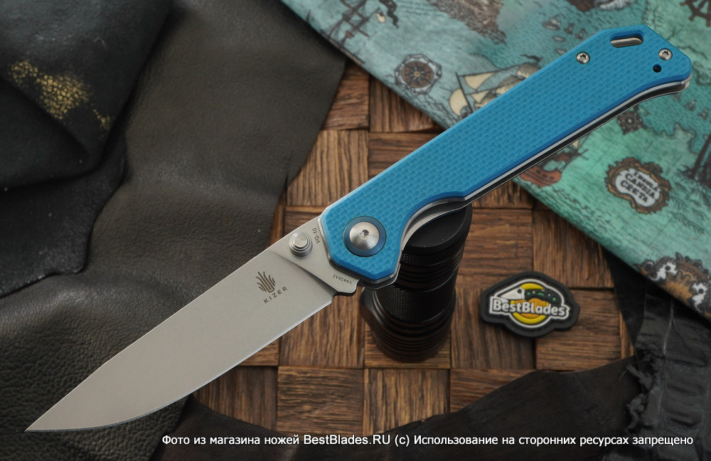 фото Складной нож kizer knives begleiter сталь vg 10, синяя g-10