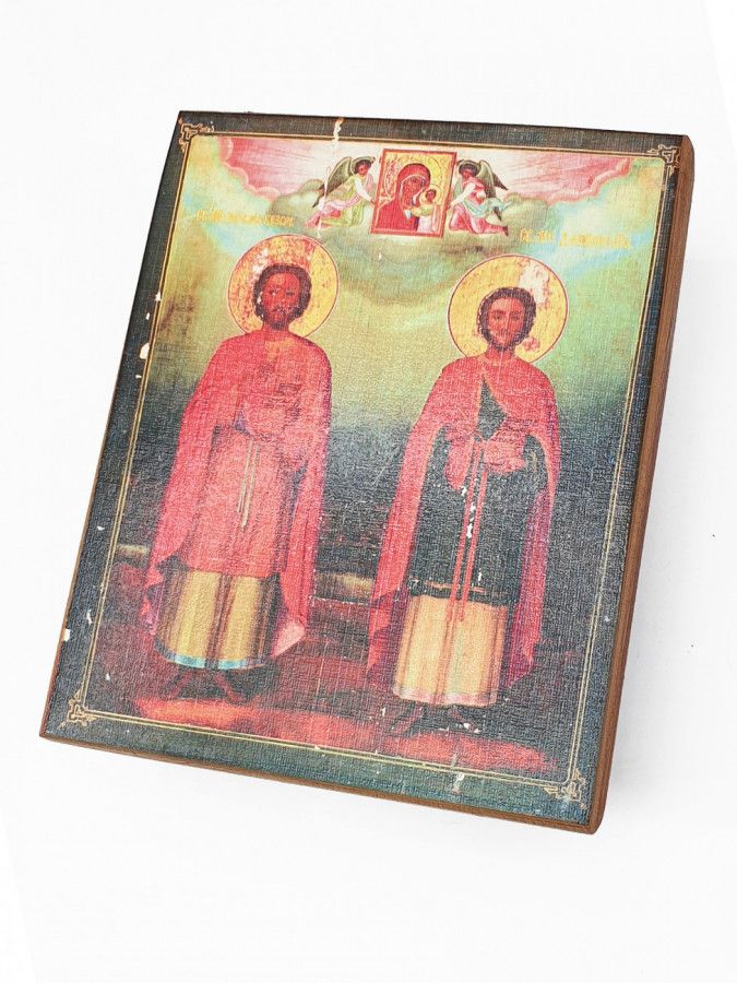 

Икона Косма и Дамиан Римские, Мученики, Бессребреники и Чудотворцы, под старину, 10х12 см