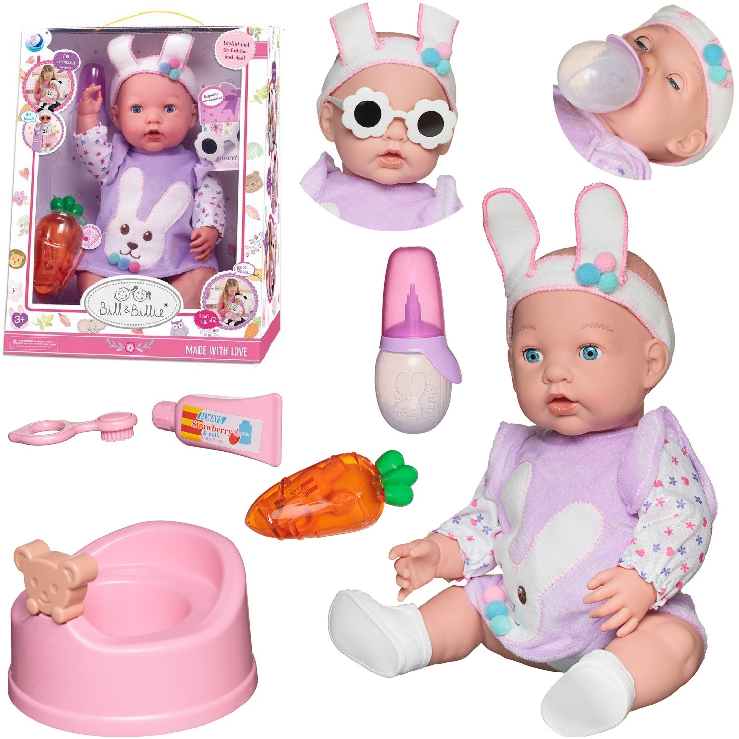 Игровой набор Junfa toys Baby Ardana Пупс-кукла Зайчик 40см и игровые предметы WJ-36555 5219₽