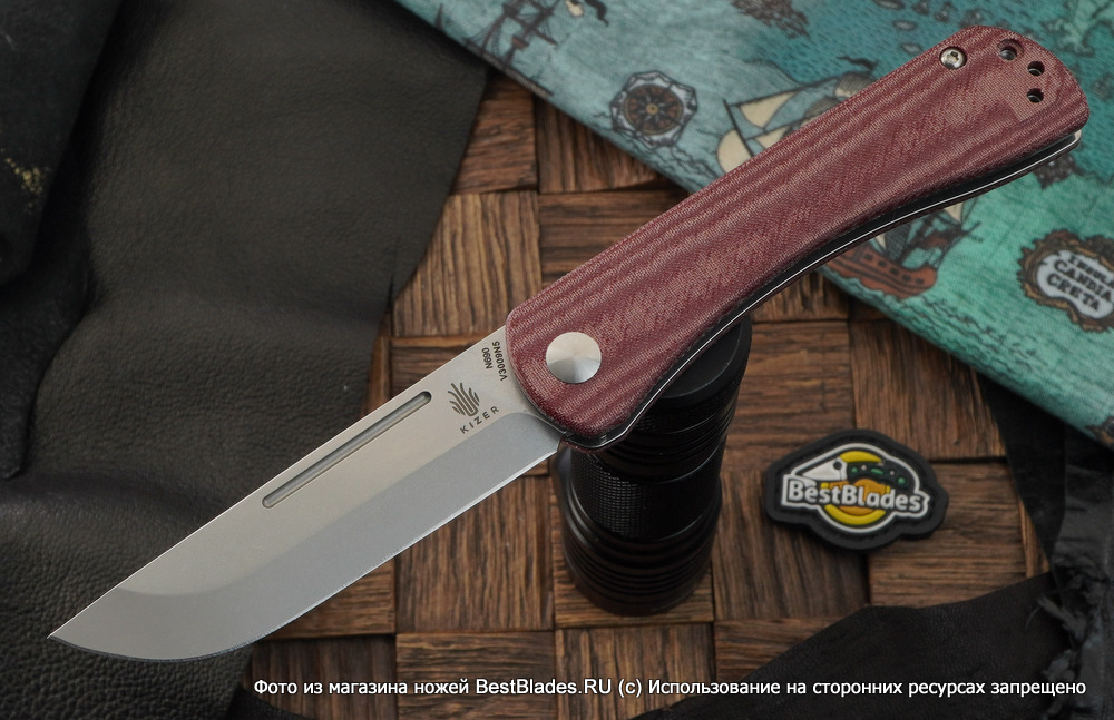 фото Складной нож kizer knives pinch сталь n690, красная микарта