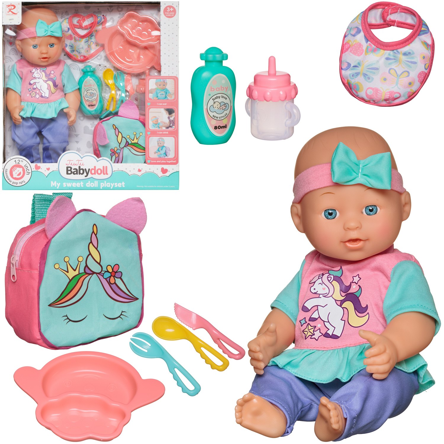 

Игровой набор Junfa My Sweet Love playset Пупс 35 см c сумочкой Единорог WJ-36783, WJ-36783