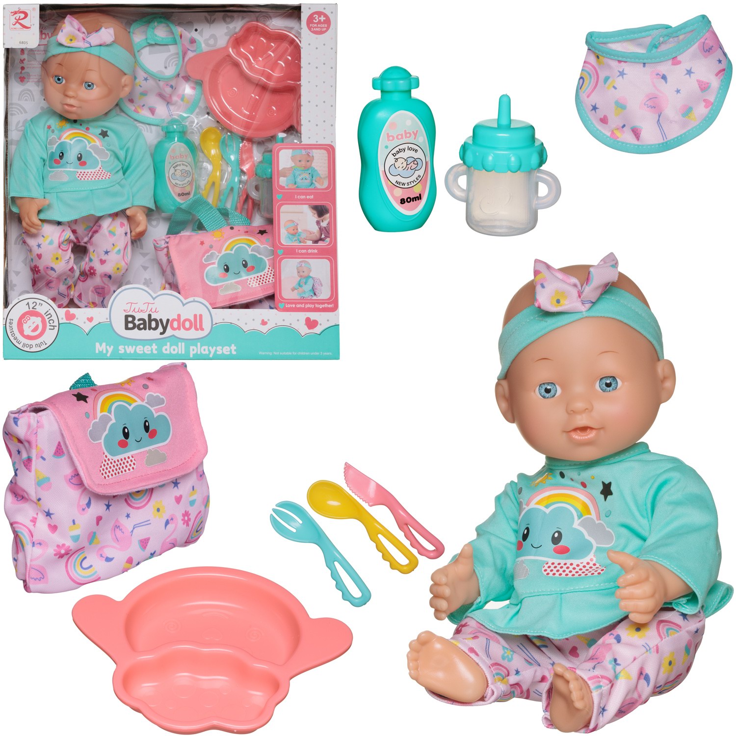 

Игровой набор Junfa My Sweet Love playset Пупс 35 см c сумочкой Тучка WJ-36780, WJ-36780