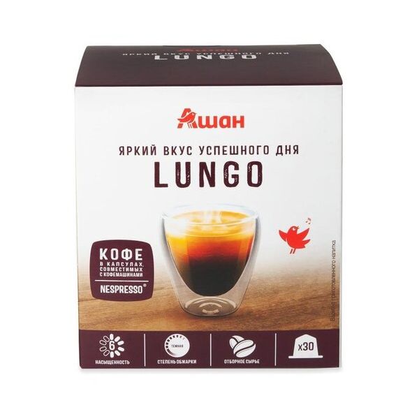 Кофе АШАН Красная птица Lungo в капсулах 3 г х 30 шт