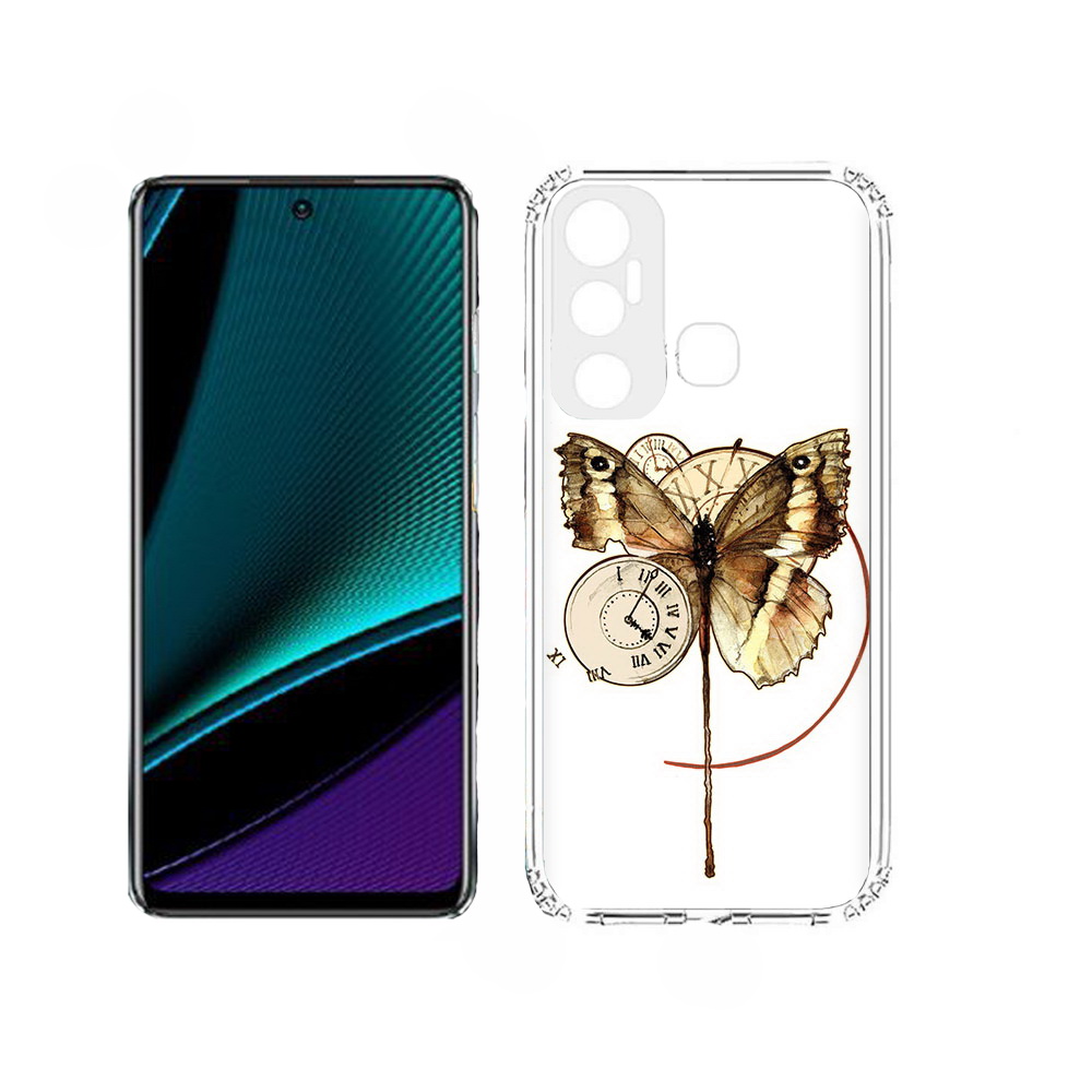 Чехол MyPads старинные часы с бабочкой для Infinix Hot 11