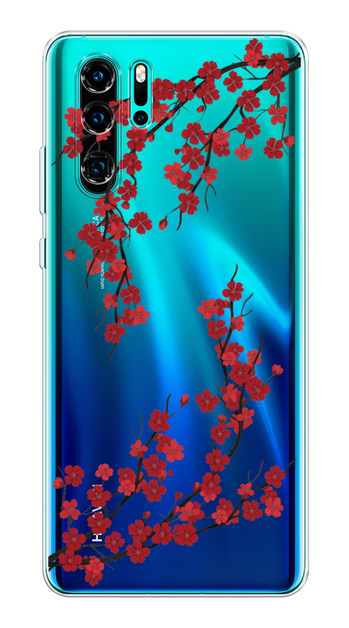

Чехол на Huawei P30 Pro "Красная сакура", Красный;черный, 67650-2