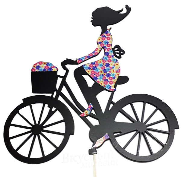 фото Топпер для торта девушка в цветном платье на велосипеде без бренда