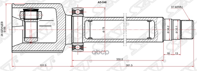 

Шрус Внутрений Rh (правый) Ford Mondeo 07-14/S-Max/Galaxy 06- Sat арт. FD-548