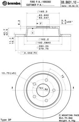 Тормозной диск brembo комплект 2 шт. 08B60110