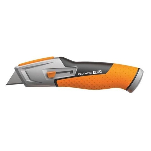 Нож строительный с выдвижным, сменным лезвием Fiskars CarbonMax 1027223 плоскостной металлический секатор fiskars