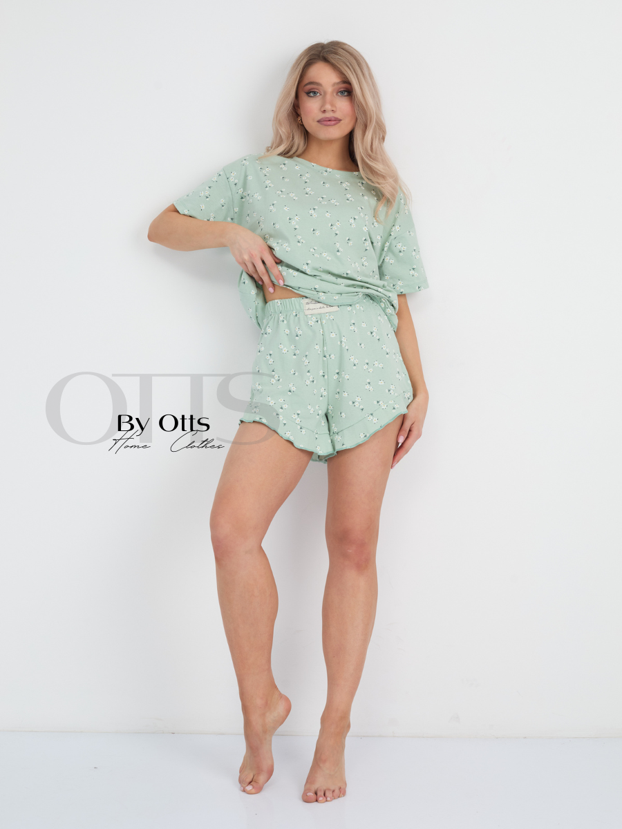 Пижама женский By Otts Home Clothes Cotton белый; зеленый 50-52 RU