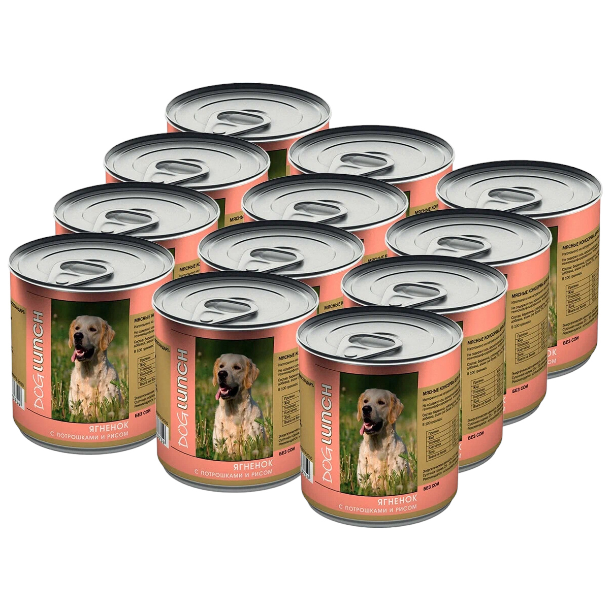 

Консервы для собак Dog Lunch, ягненок с потрошками и рисом, 12шт по 750г, ягненок 750 г, 12 шт