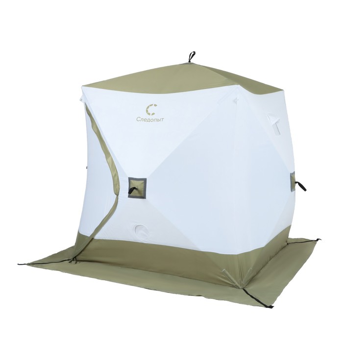 фото Палатка зимняя куб следопыт premium, 2,1х2,1 м, 4-х местная, 3 слоя, цвет белый/олива nobrand
