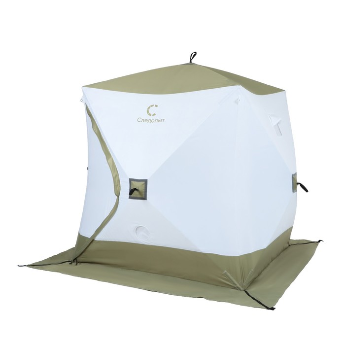 фото Палатка зимняя куб следопыт premium, 1,8х1,8 м, 3-х местная, 3 слоя, цвет белый/олива nobrand