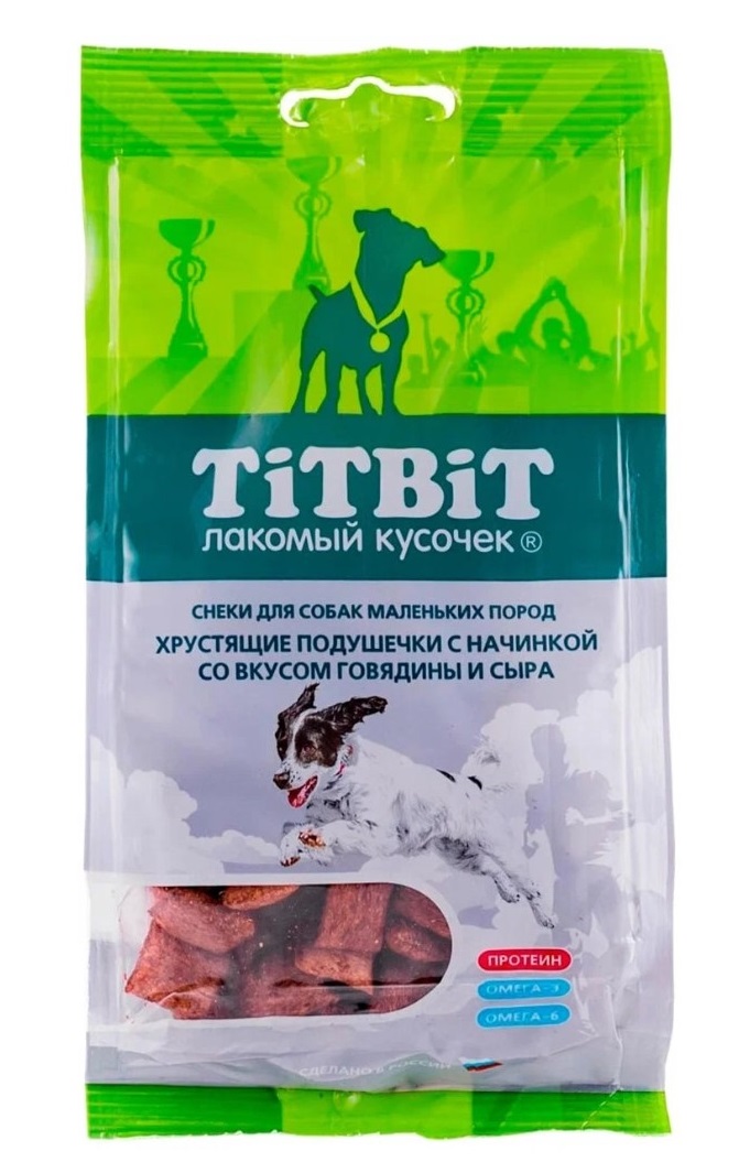 

Лакомство для собак Titbit хрустящие подушечки, говядина, сыр, 95 гр