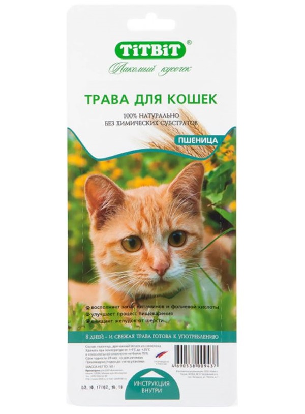 

Лакомство для кошек TitBit трава пшеница 50 гр
