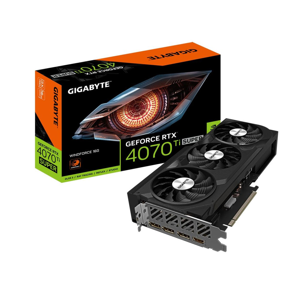 

Видеокарта GIGABYTE NVIDIA RTX 4070 Ti Super Windforce (GV-N407TSWF3-16GD), Черный, RTX 4070 Ti