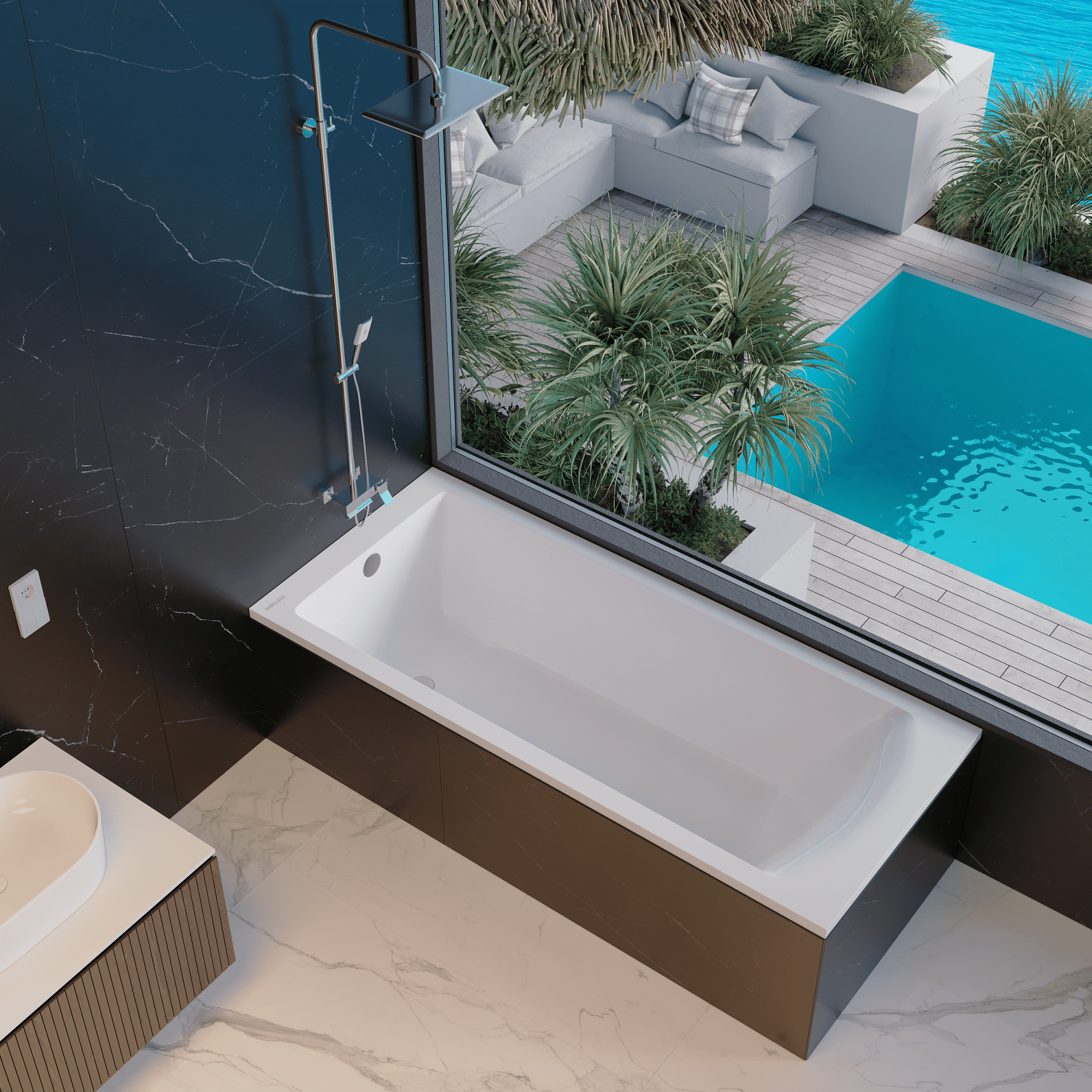 табурет для ванной из искусственного камня pobelli серый Ванна из искусственного камня Massimo Avanti Lara 180х80 глянецовая